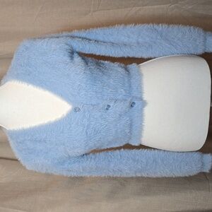 American Threads Eyelash Cropped Cardigan Sweater